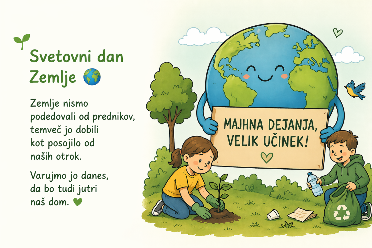 misel ob dnevu zemlje s karikaturo varovanja planeta